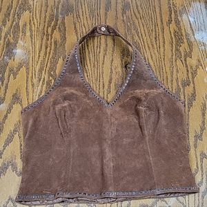Suede leather halter top